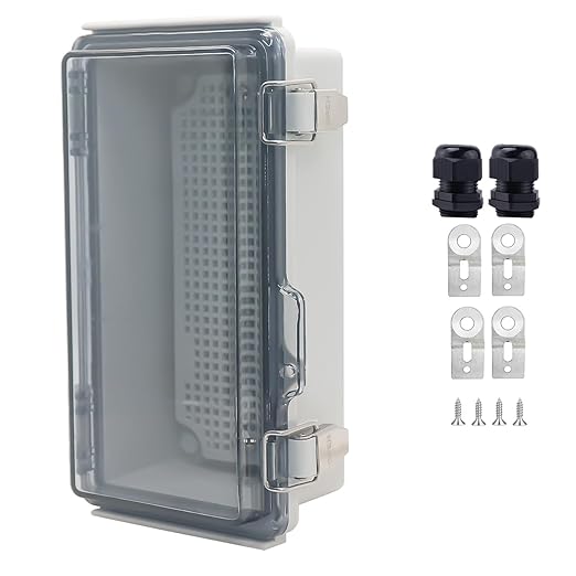 Waterproof Junction Box, ABS Plastic Electrical Box with Stainless Steel Latch, Hinged Cover Electric Project Enclosure Box with Mounting Plate, Wall Brackets & Cable Gland 7.9"x3.9"x2.8"