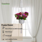 3 Pack Macrame Plant Hanger Indoor Hanging Planter for Plants Holder, Hanging Pot Holder Macrame Decorative Flower Pot Holder with 3 Hooks for Indoor Outdoor Boho Home Décor, Ivory (POTS NOT INCLUDED)