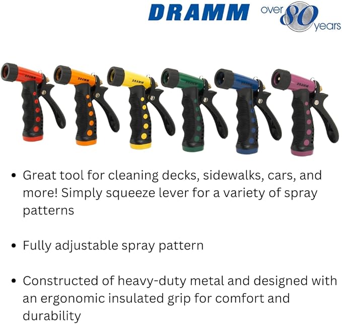 Dramm ColorStorm Premium Pistol Spray Nozzle – Heavy-Duty Adjustable Garden Hose Sprayer with Ergonomic Grip & Variable Water Patterns for Garden, Car, Deck, and Outdoor Cleaning – Orange