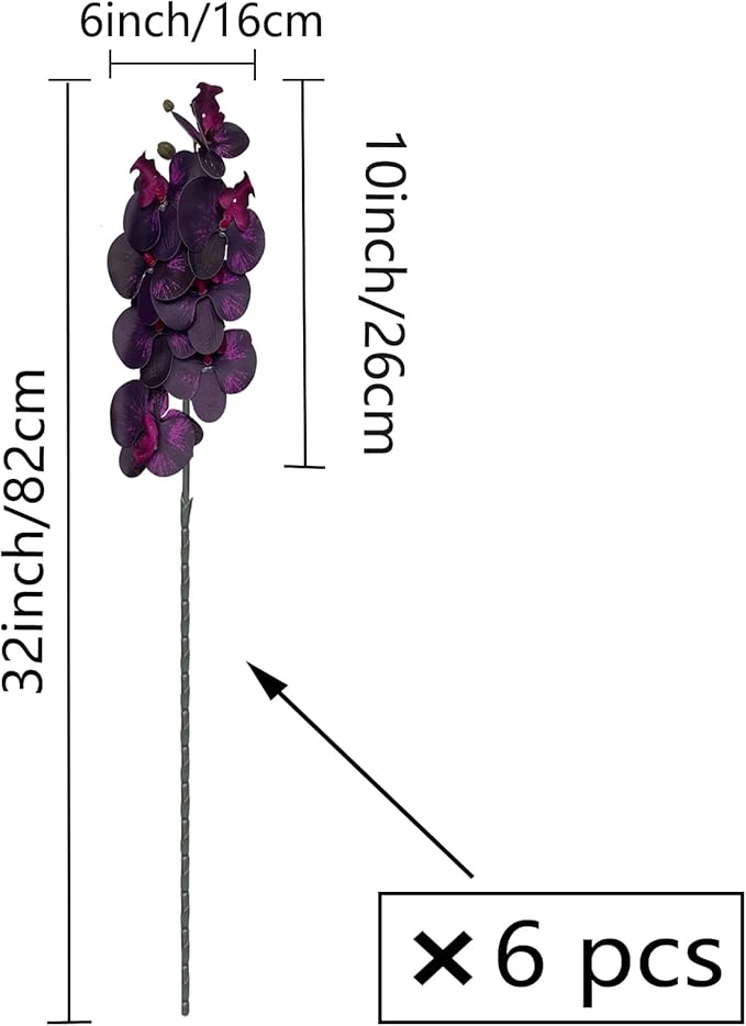 FagusHome 32 Inch Artificial Phalaenopsis Flowers 6 Pcs Artificial Orchid Flowers Stem Plants for Home Décor (Dark Purple)
