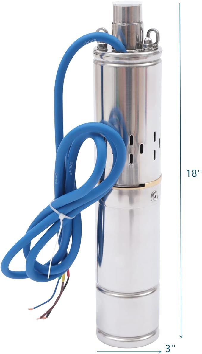Deep Well Submersible Pump with Controller DC 36V 400W Garden Agricultural Irrigation Submersible Well Solar Water Pump Kit, 262ft High Lift 7 GPM High Flow