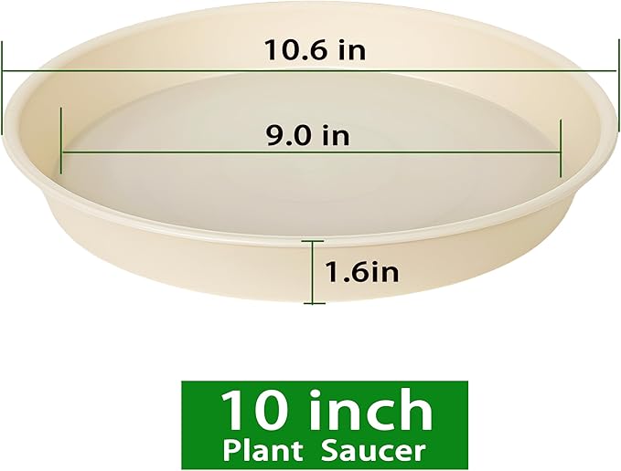 2 Pack of 10 inch Plant Saucer Gray, Heavy Duty Plastic Plant Saucer 10 inch Round, Durable Plant Tray for Pots, Plant Saucers for Indoors, Plant Trays for Planter 9"/10" (10", Beige)