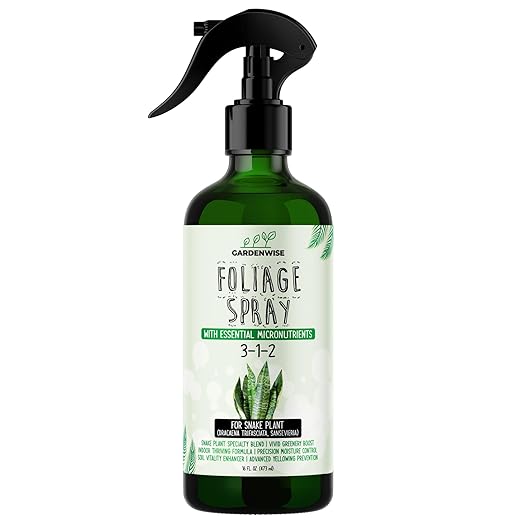 GARDENWISE Professional Foliar Plant Spray with Essential Micronutrients 3-1-2 for Snake Plants, Dracaena trifasciata, Sansevieria - Liquid Fertilizer - Plant Food - Plant Shine - Plant Care (8 OZ)