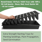 RooTrimmer 10 Pack 1020 Trays and 10 Pack 3.5" Deep 50 Cell Seed Starter Trays, 20" x 10" - Durable Plastic Nursery Flats for Microgreens, Seedling,Seed Germination & Plant Propagation (10 Set)