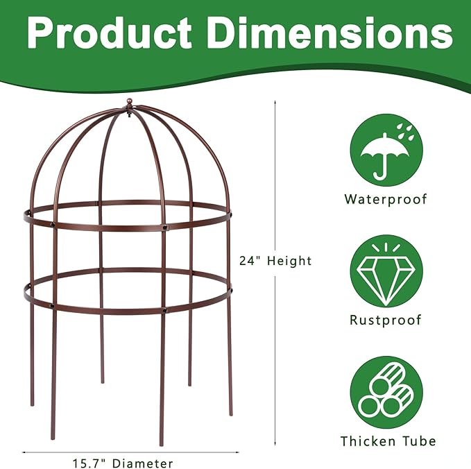 1 Pcs Jardin Bird Cage Plant Support 24" H Large Sturdy Grow-Through Flower Support Peony Cage Climbing Plant Support Trellis Sculptural Garden Decor for Perennial Flowers (Vintage Gold)