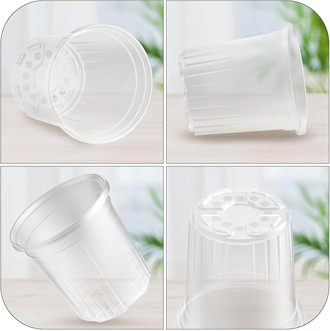 Bluepro 30 Packs 1 Gallon Reinforced Clear Nursery Pots with Drainage Holes, 7 Inch Transparent Plastic Plant Pot Seedling Planter for Vegetable Propagation, Root Cutting, Seed Starting