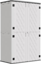 UDPATIO 67 Cu.Ft Resin Outdoor Storage Shed, Patio Plastic Vertical Sheds with Floor, Waterproof Bin Shed Horizontal Storage Cabinet for Patio, Backyards, Garden, Pool, Tool Shed