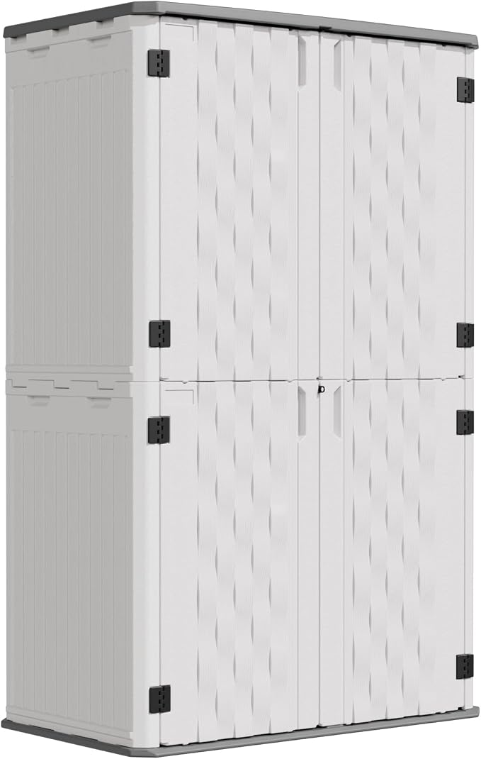 UDPATIO 67 Cu.Ft Resin Outdoor Storage Shed, Patio Plastic Vertical Sheds with Floor, Waterproof Bin Shed Horizontal Storage Cabinet for Patio, Backyards, Garden, Pool, Tool Shed