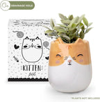 Kitten Animal Ceramic Planter for Indoor and Outdoors, 3 x 3 x 4 in., Cute Hand Painted Designed in Argentina, Convenient Drain Hole