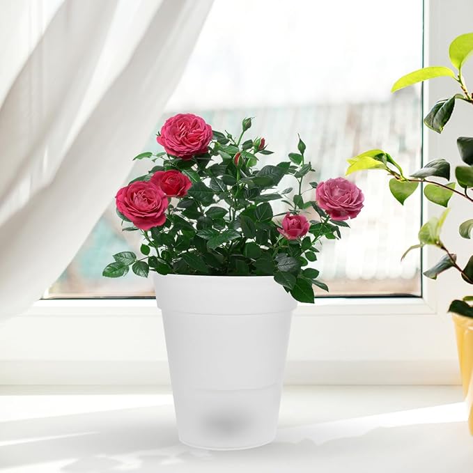 Happyyami Solar Powered Flowerpot Glow in The Dark Planters Led Planters Pots Outdoor Lighted Tiny Flower Pots for Garden Decor