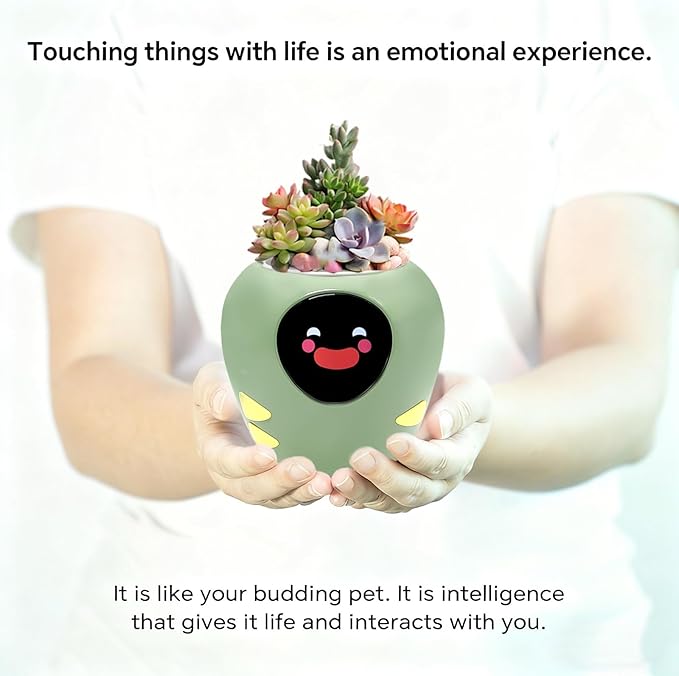 Smart Plant Pot with Expression, AI Intelligent Flower Pot for Indoor Decoration, Smart Garden Pot with Water/Light/Temperature Sensors, Ivy AI Planter (Green（Big）)
