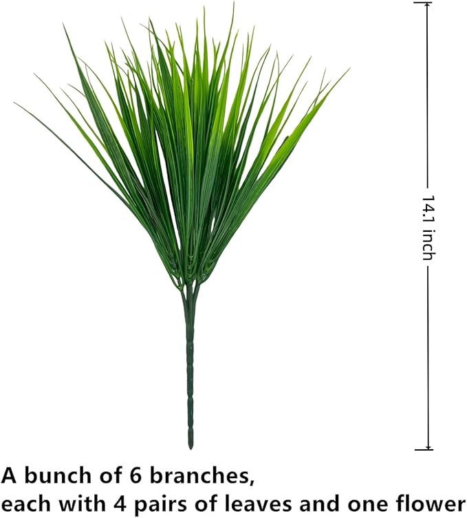 Yimingjin 12 Bundles Artificial Grass Fake Plants，Outdoor Fake Grass for Pot UV Resistant Patio Garden Porch Home Window Hanging Planter Decor Faux Plastic Shrubs(Green)
