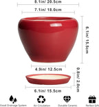 Ceramic Planter for Indoor Plants 8 Inch - Ceramic Plant Pot with Drainage Hole and Saucer, Glaze Round Decorative Modern Flower Pot, Housewarming Gift, Home Room Office Decor, Red