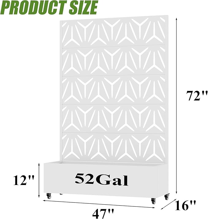 Casaphoria Metal Raised Garden Bed with Trellis and Wheels, 72"x47"x16" Arched Planter Box for Climbing Plants, Vegetables & Vines, Features Drainage Holes and Privacy Screen, White-Star