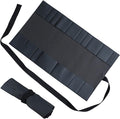 Wazakura Made in Japan Bonsai Tool Case with 16 pockets in Polyurethane Leather, Japanese Garden Tool Kit Roll Storage Bag - 16 Pockets Black PU Leather