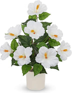 Briful Artificial Hibiscus Potted Plant 20.8” Tall, Realistic Silk Hibiscus Flowers Farmhouse Table Decor, Faux Tropical Flower Plant in Pot for Living Room Table, Entryway, Office, Home Decor, White