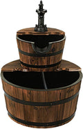 FANTASK 2 Tier Barrel Waterfall Fountain, Outdoor Barrel Water Fountain with Hand Pump Rustic Solid Wood Construction, Outside Cascading Waterfall Fountain for Garden, Backyard, Patio, Porch, Yard