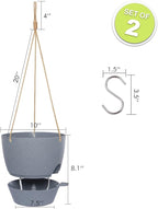 SwinDuck 10 Inch Self Watering Hanging Pots, 2 Pack Hanging Planters with 40oZ Deep Reservior for Indoor Outdoor Plants Flowers, Grey