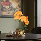 CXGS Orchids Artificial Flowers Realistic Fake Flowers in Ceramic Vase 20" Orange Faux Plants Indoor Lifelike Soft PU Phalaenopsis for Centerpiece Hotel Home Decor