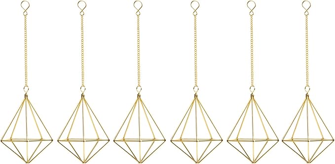 ZOOELAY Air Plants Live Holders 6 Pcs Glod Diamond Hanging Planter Small Air Plant Holders Unique with Chains Air Ferns Tillandsia Display for Indoor