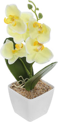 Artificial Orchid Flowers in Yellow Plastic Pot Faux Silk Orchid Arrangement for Home and Office Decor for Living Room Table Centerpiece