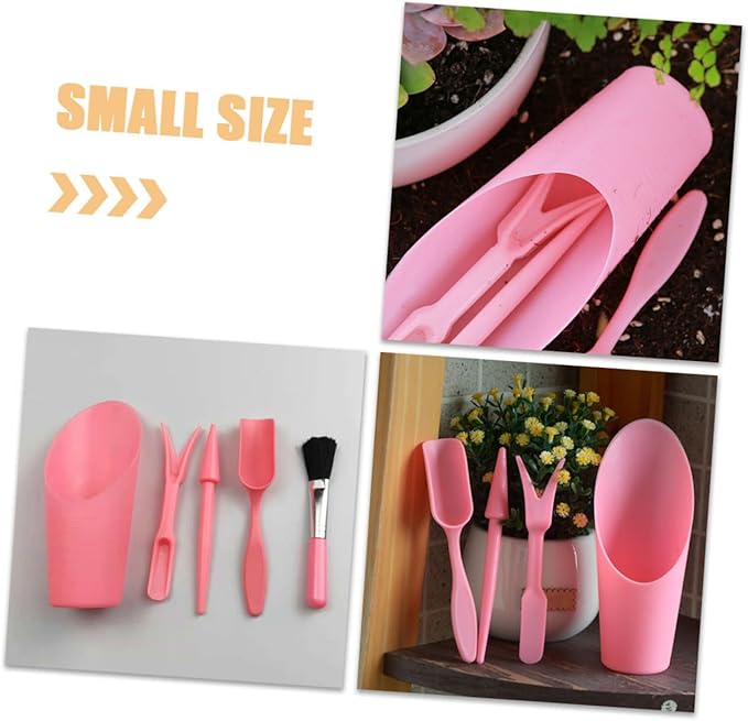 Succulent Planting Tool Set with Seeder, Transplant Trowel, Soil Scoop, and Cleaning Brush, Pink Gardening Hand Tools for Bonsai and Indoor Plant Care