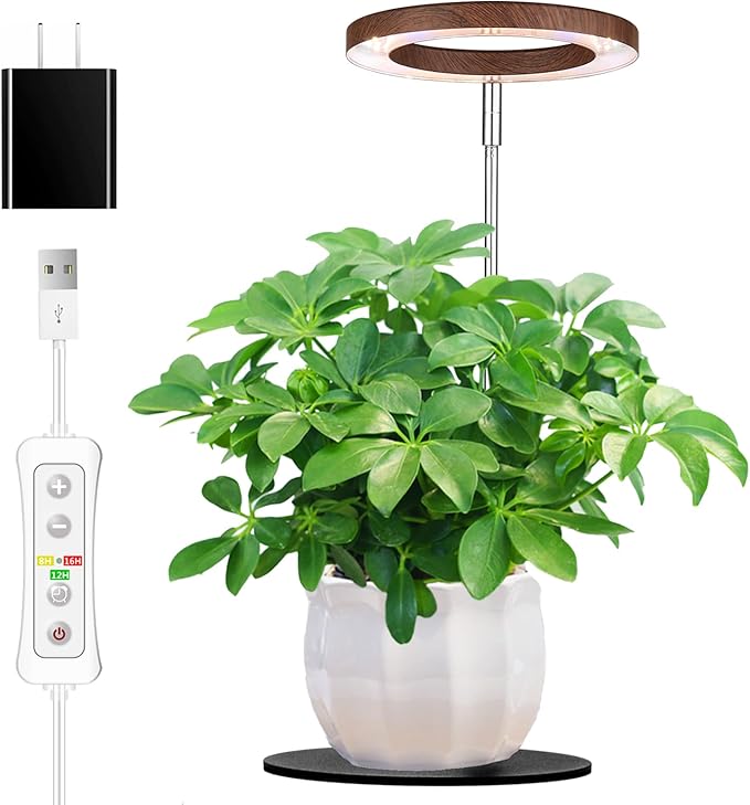 Yadoker 72 LEDs Plant Grow Light for Indoor Plant,Walnut Wood Grain Aluminum LED Grow Light with Black Base, Height Adjustable,6.3" Aluminum Housing,Automatic Timer with 8/12/16 Hours,1 Pack