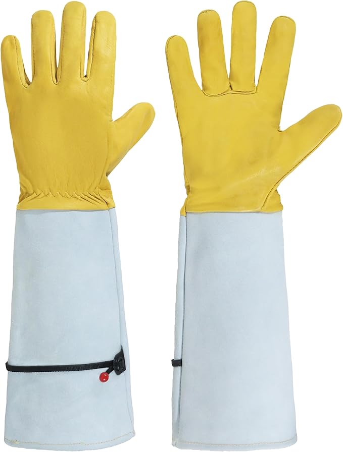 HANDLANDY Rose Pruning Gardening Gloves for Men Women, Thorn Proof Forearm Protection Leather Garden Gloves, Gardening Gifts for Gardeners (Golden Yellow, Large)