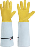 HANDLANDY Rose Pruning Gardening Gloves for Men Women, Thorn Proof Forearm Protection Leather Garden Gloves, Gardening Gifts for Gardeners (Golden Yellow, Large)