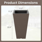 Giantex Square Taper Planter Set of 2, Self-Watering Flower Pots with/Removable Inner Bucket & Drainage Holes, Indoor Outdoor Decorative Plant Container for Porch Balcony (Brown,11.5"x11.5"x22.5")