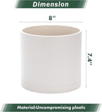 D'vine Dev 8 Inch Plastic Planter Pots for Plant Pot with Drainage Hole and Seamless Saucers, Oatmeal, 74-X-H-1
