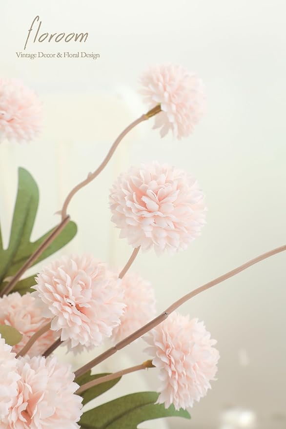 Floroom 5pcs Blush Faux Silk Mums Artificial Flowers, Bulk Fake Small Mini Chrysanthemums with Stems for DIY Pink Wedding Centerpieces Floral Arrangements Vase Fillers Home Decorations