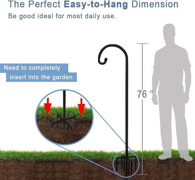 Artigarden 76 inch Outdoor Shepherd Hook with 7 Prong Base (1 Pack), Adjustable Heavy Duty Garden Hanging Stake for Bird Feeder Solar Light Plant Hanger Wedding Decor, Matte Black
