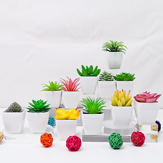 6pcs Mini Succulents Plants Artificial Indoor Decor Fake Succulent in Pots Small Faux Plastic Plant Greenery Modern Ornament for Office Desk Home Bedroom Windowsill Decoration