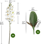 DILATATA 4 Pcs Artificial Orchid Stems with 9 Large Flowers Real Touch Phalaenopsis Orchids Flowers Fake Flower Branches 31.5" Tall for Home Arrangement -White Green Orchid