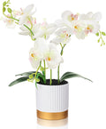 XunYee Orchid Artificial Flowers in Pot 15 Inches Artificial Orchid Flowers Phalaenopsis Potting for Home Office Wedding Bathroom Centerpiece Decor(White)
