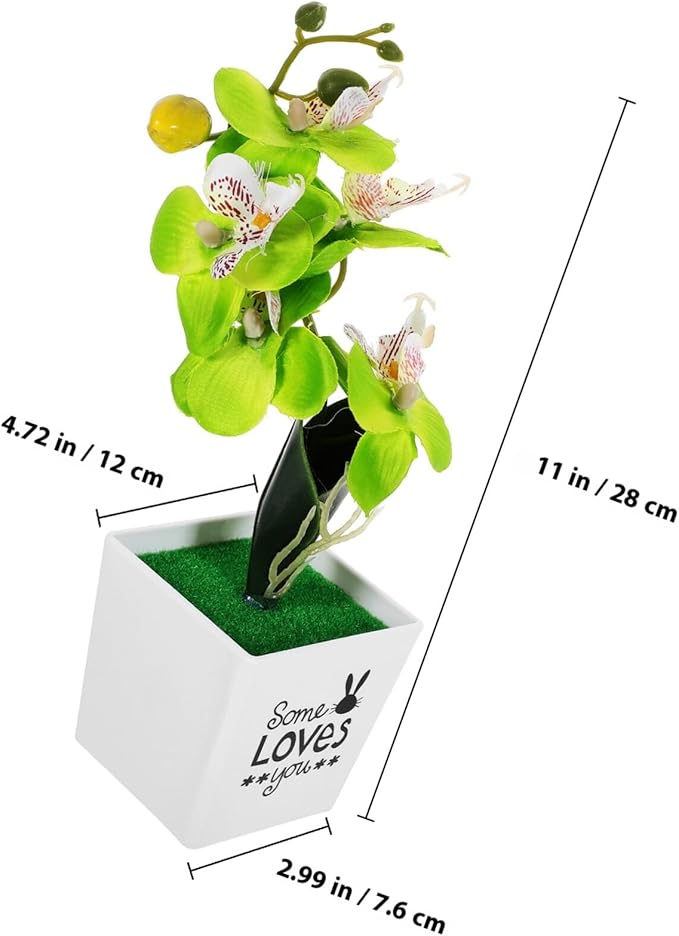 FOMIYES Artificial Moth Orchid Bonsai Plant, Desktop Faux Potted Flower with Green Plastic Leaves, Tabletop Simulated Orchid Decor for Home Office Living Room