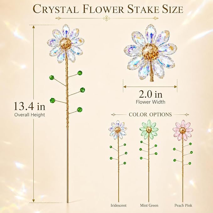 Crystal Flower Suncatchers for Outdoor Garden Potted Plants Decorations, Window Sun Catchers Crystals Rainbow Maker Light Catcher Indoor Outdoor Garden Decor