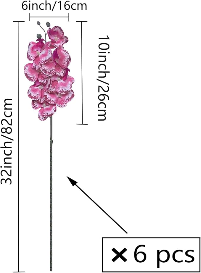 FagusHome 32 Inch Artificial Phalaenopsis Flowers 6 Pcs Artificial Orchid Flowers Stem Plants for Home Décor (Pink Piebald)