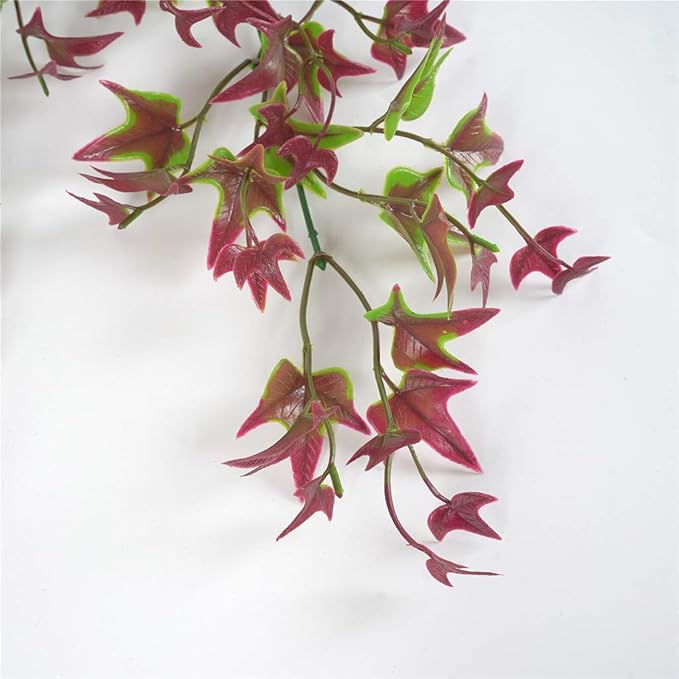 PASYOU Artificial Vine, Hanging Ivy Sweet Potato Leaves Plastic Plants Foliage Vines, UV Resistant Greenery Fake Flowers for Indoor Outdoor Garden Door Wall Wedding Party Table Decoration Red 2 Pack
