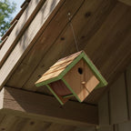 Large Cedar Bluebird House for Outside - Bamboo Shingles Roof Birdhouse for Bluebirds - Weather Proof Metal Protected - 13/16” Thickness Heavy Duty - Detachable and Easy Cleaning (1.5" Hole)
