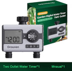 Water Timer for Garden Sprinkler Hose Timer with Rain Delay, Manual, Automatic Watering System Programmable，2 Outlet
