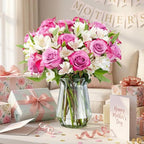 Benchmark Bouquets - Delightful Roses & Alstroemeria (Glass Vase Included) - Fresh Flowers for Delivery - Gift for Graduation, Birthday, Anniversary, Sympathy, Get Well, Congratulations