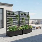 Metal Planter Box with Trellis Privacy Screen, Raised Garden Bed with Trellis & Wheels, Privacy Planters for Patio, Planter Box with Drainage Holes for Climbing Plants, 73"x 47"x 16", Black