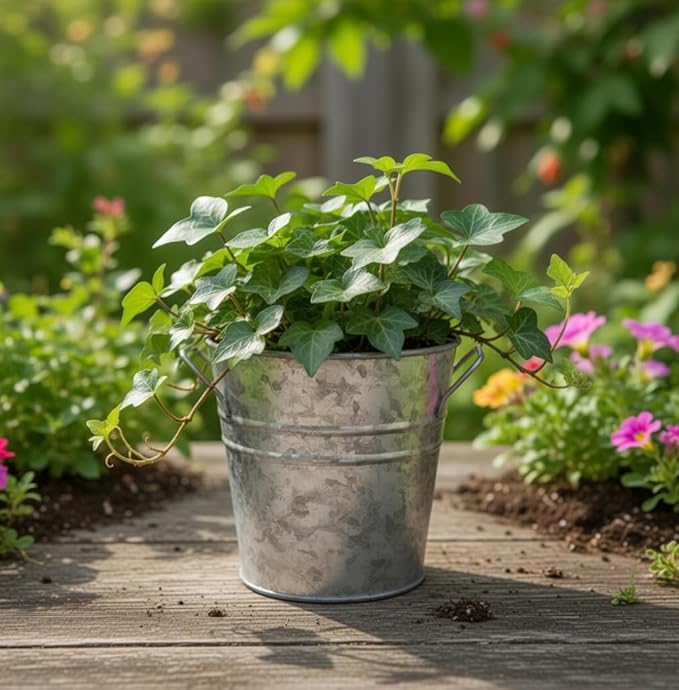 Hosley Set of 3 Galvanized Metal Planters – Rustic Farmhouse Flower Pots with Liner for Indoor, Outdoor, Patio & Wedding Decor