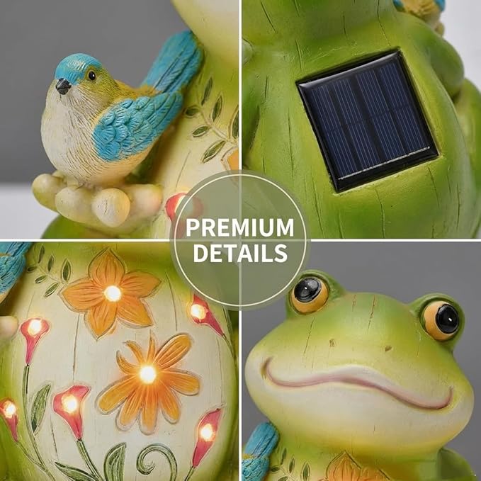 IVCOOLE Outdoor Frog Sculptures,Solar Resin Garden Outdoor Statues,Mother's Day Frog Gifts Sculptures Decorations for Home Patio,Yard,Lawn, Porch, Ornament