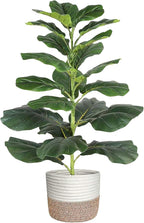 30" Artificial Fiddle Leaf Fig Tree, Realistic Fake Plants Faux Trees Indoor with Cotton Rope Basket, Artificial Plants Indoor for Apartment Home Living Room Office Decor