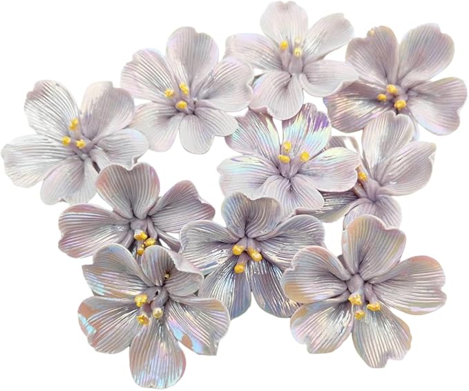 10 PCS 3D Flower Ceramic Tiles,1.6" Handmade Procelain Ceramic Flowers for Artwork,Fish Tank,Vases,Living Room, Dining Table,Office, Home Floral Decor (Single-Flowered Iridescent Purple)