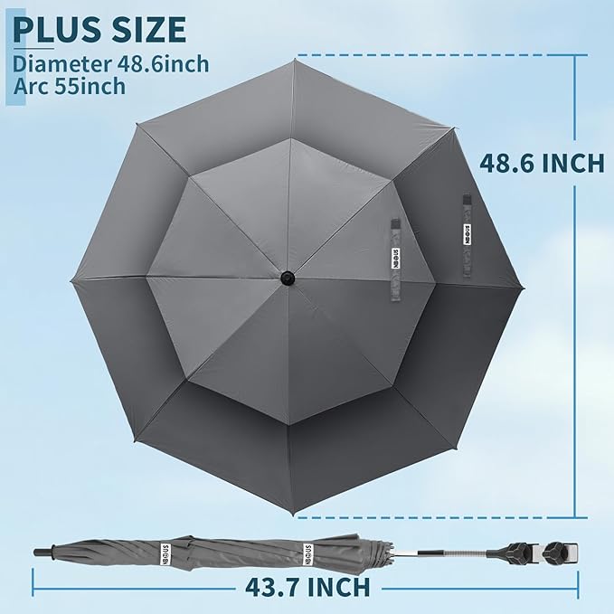 48.6" Double Canopy Beach Umbrella with Clamp, UPF50+ Beach Chair Umbrella with clip(Smoke)
