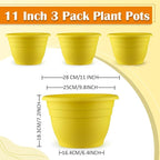 3 Pack 11 Inch Plant Pots for Indoor Outdoor,Plastic Floor Planters with Drainage Holes,Lightweight Flower Pots for Home,Patio & Garden(Yellow)